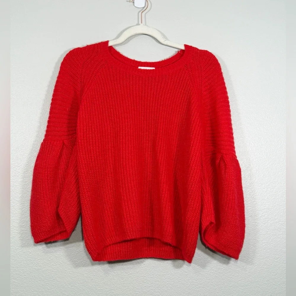 Leith Sweater Crew Neck Balloon Sleeve Knit Pullover Red Holiday Shirt Women S